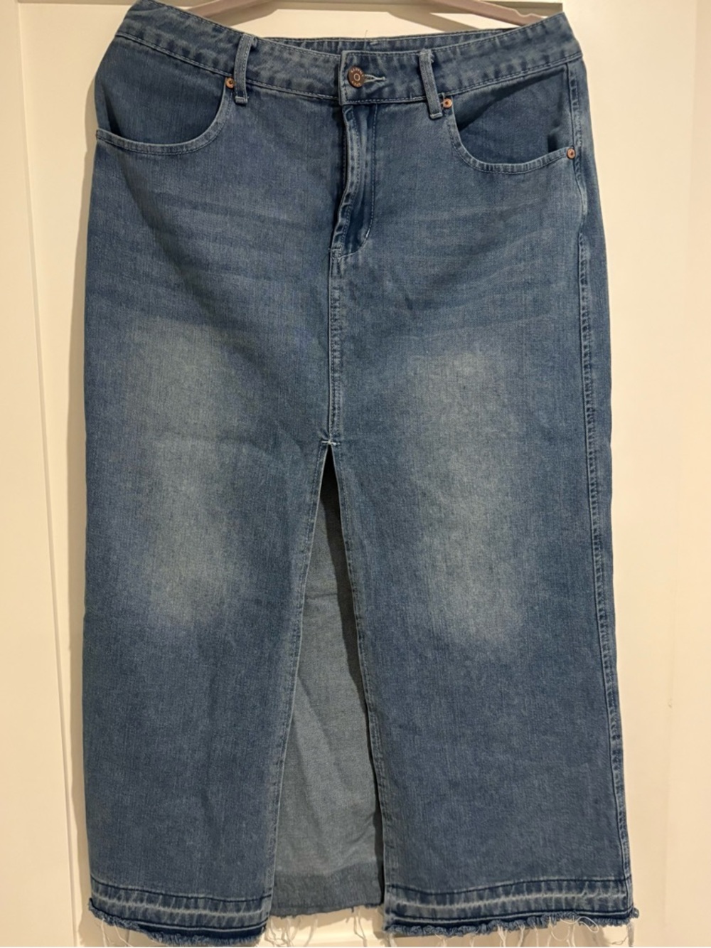 Classic Blue Denim Maxi Skirt with Front Slit Size 11/29